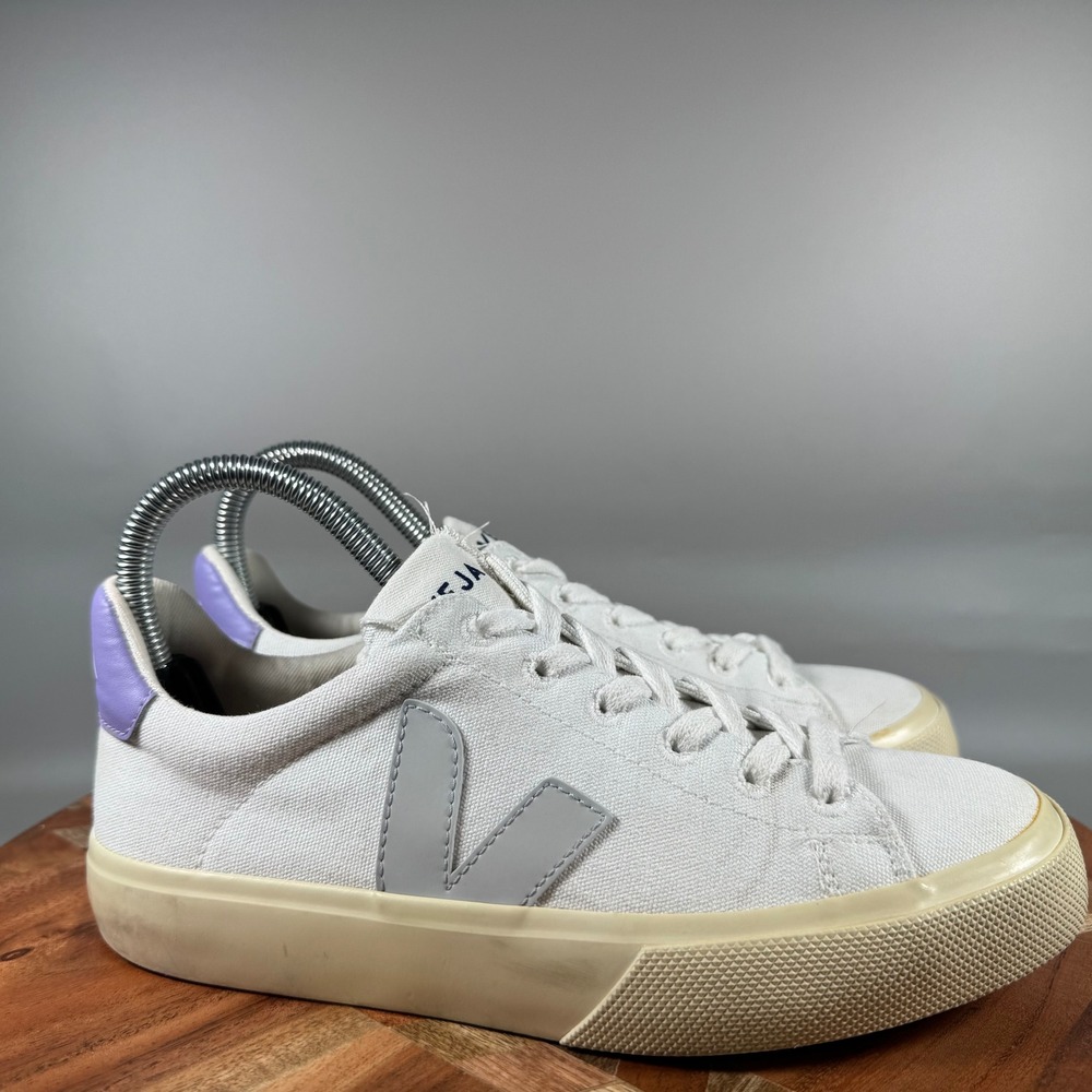 Veja Nova Canvas Sneakers Womens 6 White Grey Lavender Low Top Made in Brazil